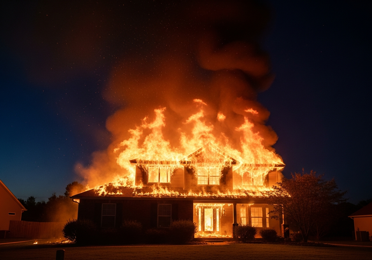 Single family home with active fire damage — the type of emergency Titan Fire Restoration responds to 24/7 in South Florida